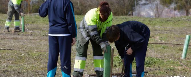 Escolares de Valladolid se suman a la reforestación del Parque de las Contiendas junto a profesionales de Actúa