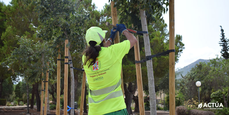 Actúa refuerza la limpieza viaria y de espacios públicos en Olivares, en Sevilla